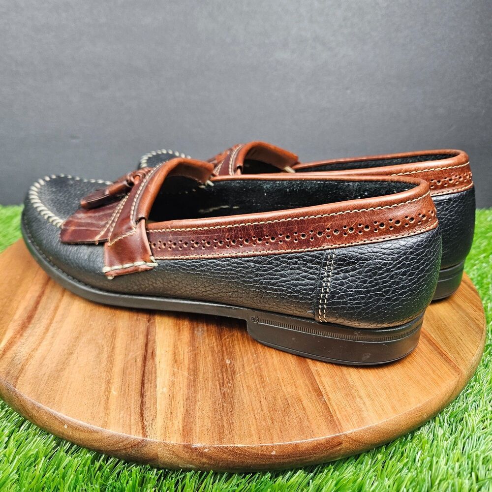 Gh Bass Weejuns Tassel Loafers Mens 9.5 Black Brown Pebbled Leather Slip On Shoe View 4